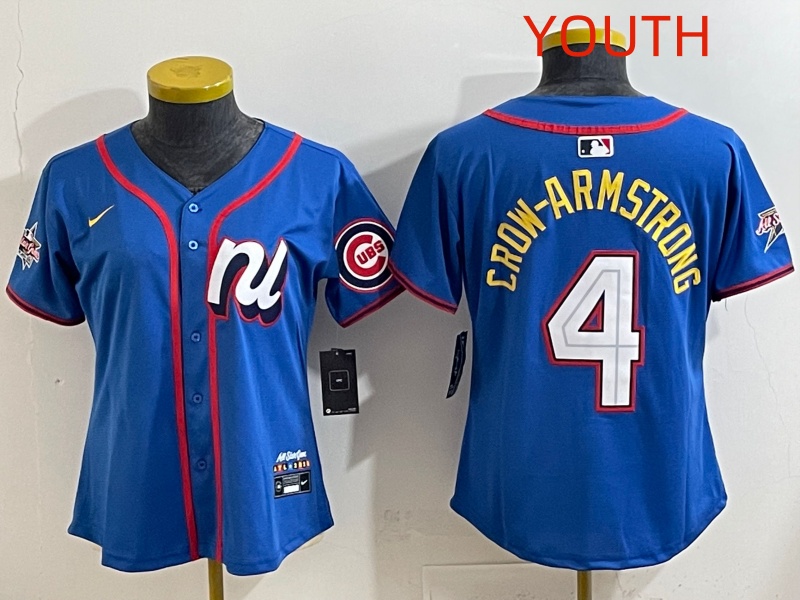 Youth Chicago Cubs 4 Crow-Armstrong Blue MLB All star Nike 2025 Jersey style 003